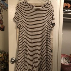 Green & Tan Striped T-shirt Dress